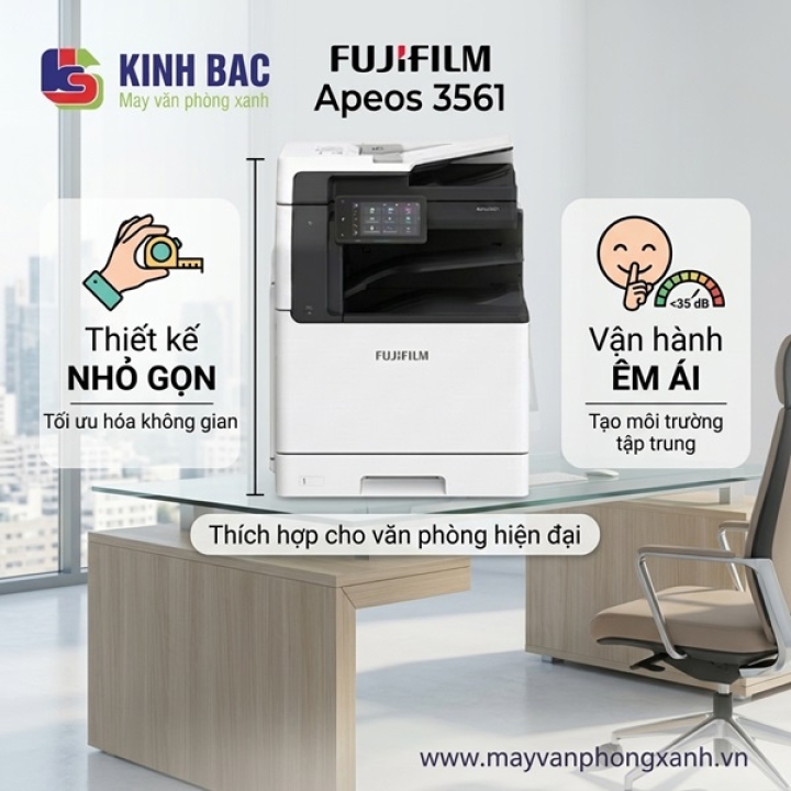 Apeos 3561 – Thiết kế nhỏ gọn, vận hành yên tĩnh, phù hợp mọi không gian văn phòng hiện đại