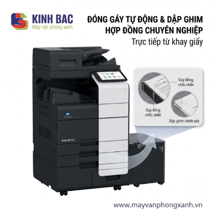 Tự động đóng tập, dập ghim hợp đồng chuyên nghiệp ngay tại khay ra giấy