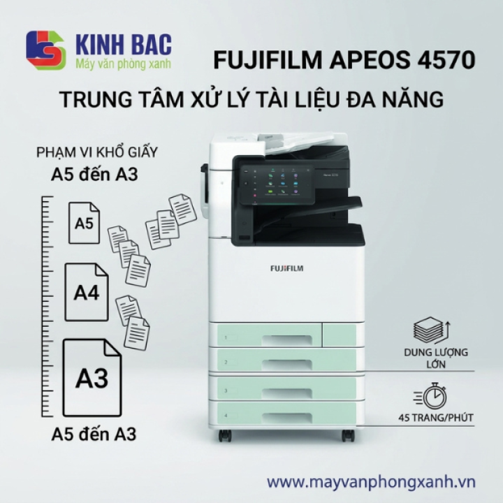 FujiFilm Apeos 4570: Trung tâm xử lý tài liệu đa năng từ A5 đến A3