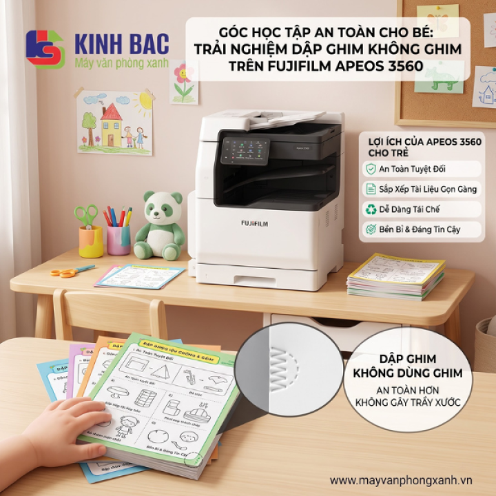 Góc học tập an toàn cho bé với tính năng dập không ghim trên fujifilm apeos 3560
