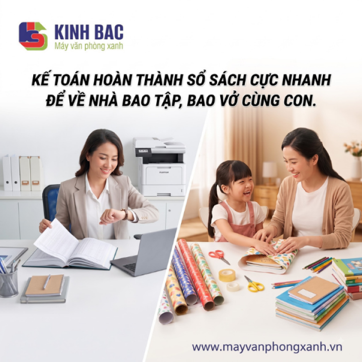 Kế toán hoàn thành sổ sách cực nhanh để về bọc sách vở cùng con