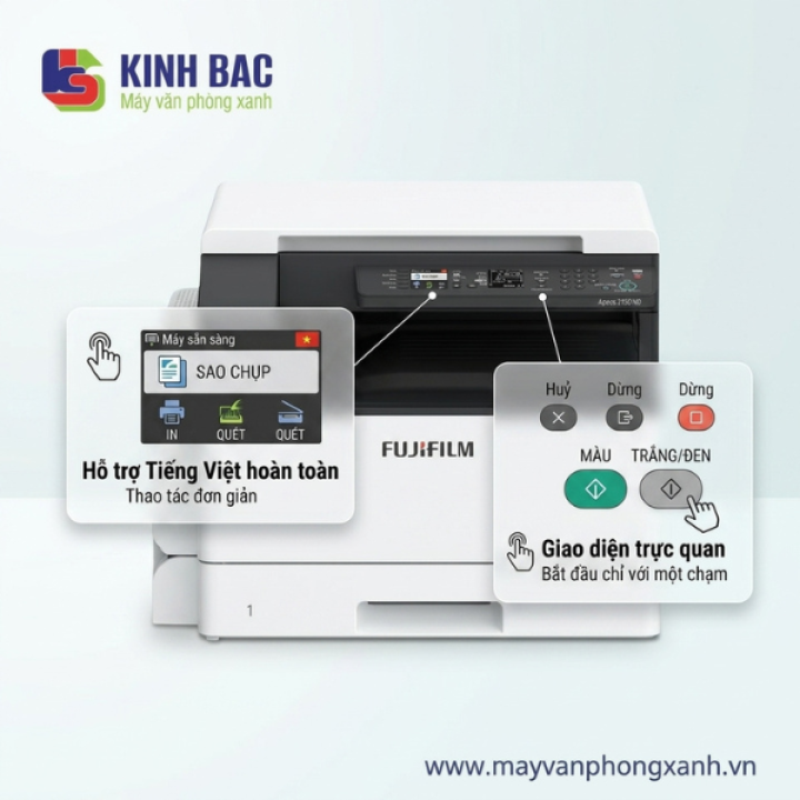 Vận hành Dễ dàng và Thân thiện với Màn hình Điều khiển Hỗ trợ Tiếng Việt trên Apeos 2150 ND
