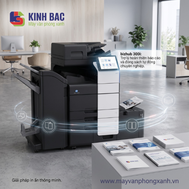 Konica Minolta bizhub 300i: Trợ lý hoàn thiện báo cáo & đóng sách tự động chuyên nghiệp
