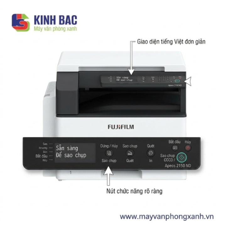 Vận hành dễ dàng và thân thiện với màn hình điều khiển hỗ trợ tiếng Việt trên Apeos 2150 ND